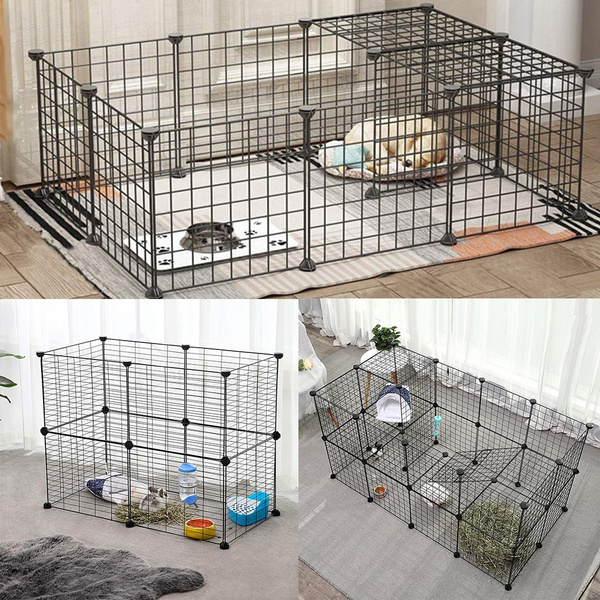 24 Panels Guinea Pigs DIY Small Animal Cage Indoor Portable Metal Wire Yard Fence for Small Animals Rabbits Kennel Crate Fence Tent Black Puppies XhuangTech Pet Playpen Includes Cable Ties 