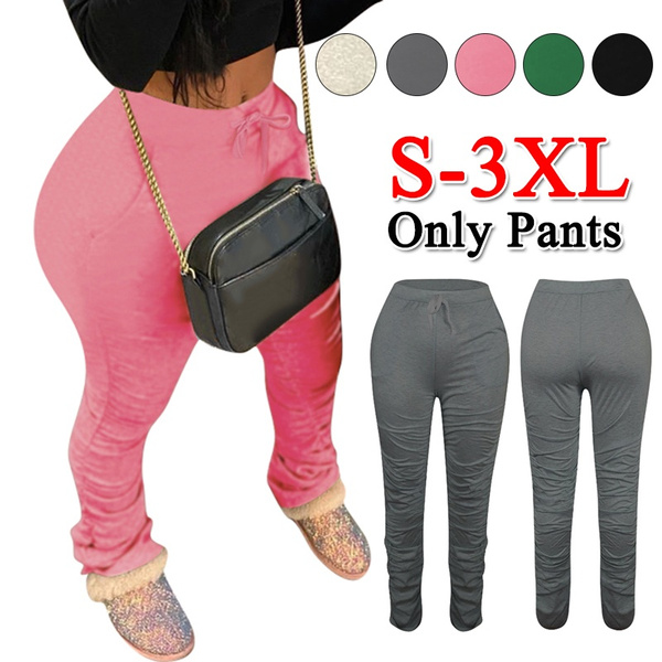 Plus Size Women High Waist Sweatpants Ruched Flare Sweat Pants