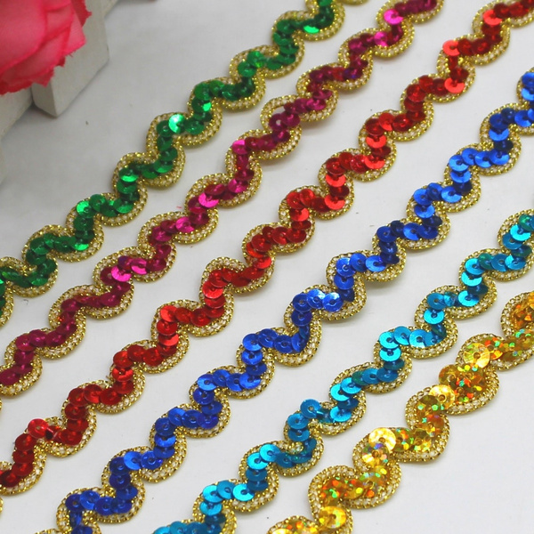 Gold Lace Ribbons 13 Yards Laser Sequined Appliques Braided Cosplay