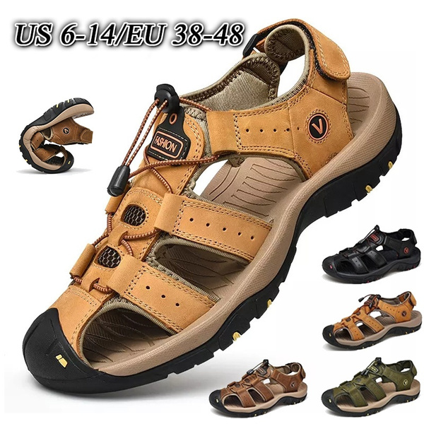 Men's Fashion Casual Sandals Waterproof Leather Sandals Beach Sandals ...