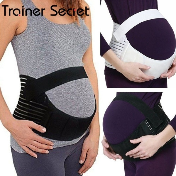 TRAINER SECRE Pregnant Women Belly Belt Prenatal Care Athletic Bandage  Girdle Pregnancy Maternity Support Belt (White/Black)(S-2XL)