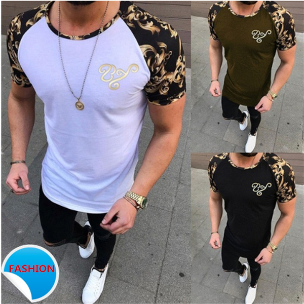 interior Pesimista Aplicar Summer men's printed short sleeve T-shirt with fashionable round neck and  patchwork shirt | Wish