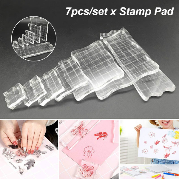 7pcs/set Transparent Acrylic Stamp Block DIY Transparent Stamp Block Pad  for DIY Scrapbooking