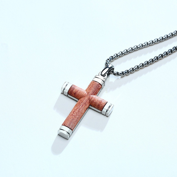 Wood Cross Necklace 24 Inch Cross 