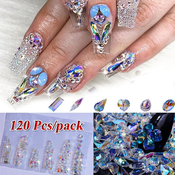 120Pcs/pack 3D Crystal Nail Diamonds AB Nail Art Decorations Rhinestones  for Nail DIY