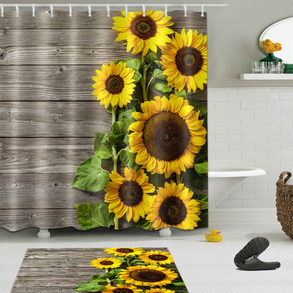1/3/4PCS Sunflower Decor Bathroom Set Shower Curtain Non-slip Bath Mats  Toilet Seat Cover Rugs Home Carpets  Wish