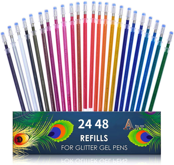 Glitter Gel Pen Refills - Set of 24 48 Glitter Refills To Gel Pens for  Kids, Girls, Adult Coloring - Color Gel Pens Glitter Refills - Sparkly  Color Gel Pens for Drawing, Coloring, Spirograph
