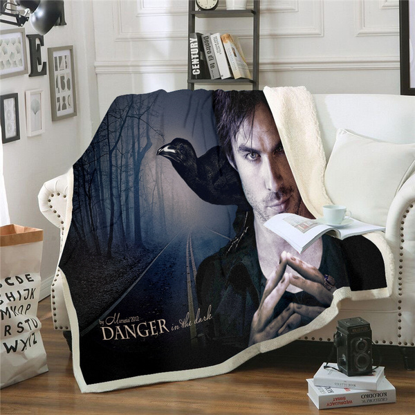 The Vampire Diaries Damon Salvatore Funny 3D Blanket for Beds Hiking Picnic Thick Quilt Fashionable Bedspread Fleece Throw Blanket V128