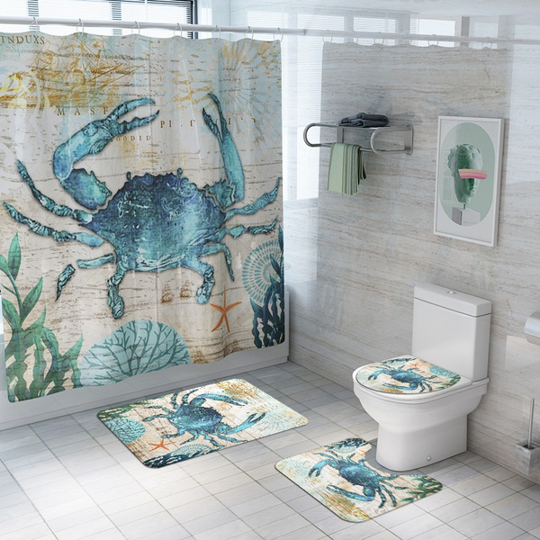 Crab Print Pattern Carpet Tulips Lavender Hope Shower Curtain Pedestal Rug Lid Toilet Cover Bathroom Set Waterproof Wish Crab Print Pattern Carpet Tulips, Maryland Crab Shower Curtain