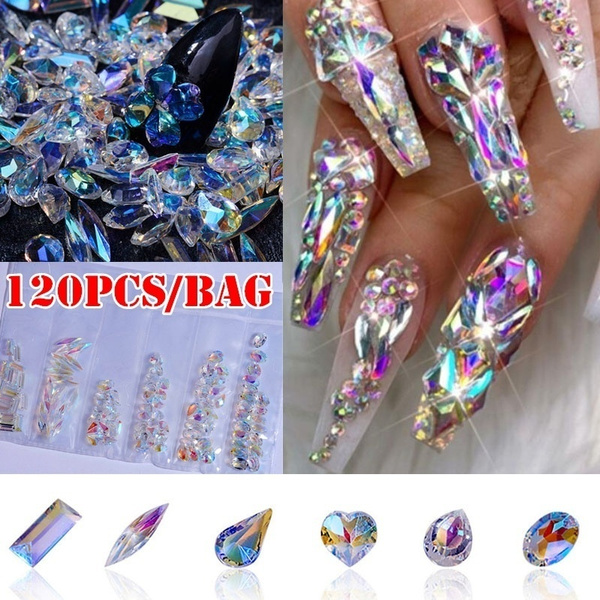 120Pcs/pack Glitter 3D Nail Gemstone Rhinestones Shining Glass Diamond Gem  Nails Decoration