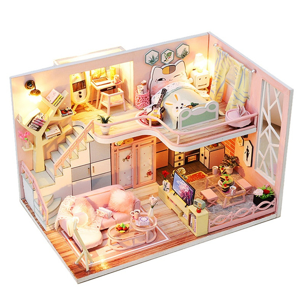 DIY Doll House Miniature Wooden Princess Dollhouse Toys Christmas Furniture Q1F5