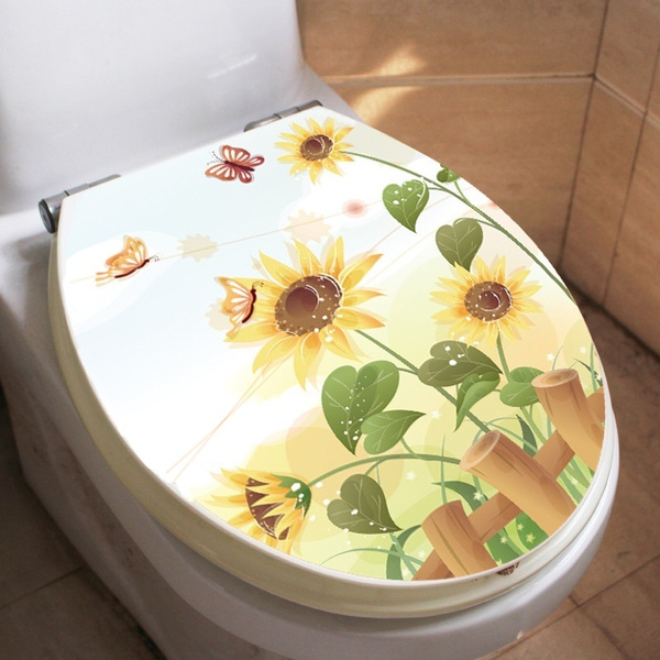 Butterfly Sunflower Bathroom Wall Sticker Home Decor Toilet Lid Decoration Wall Decals Waterproof Toilet Stickers Wish