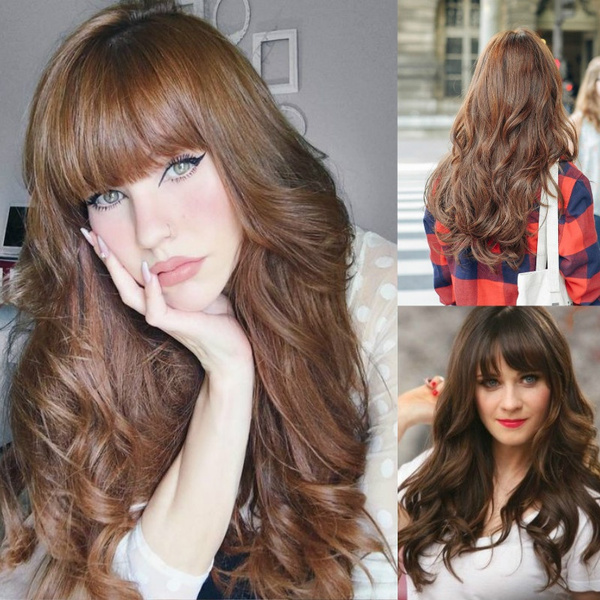Fashion Bangs Big Wave Long Curly Hair Wig 3 Colors 24 Inches Natural Soft  Human Hair Wig For Women | Wish