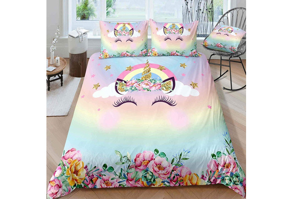 Unicorn Bedding 3 Piece Flower Girl Duvet Cover Set Cartoon