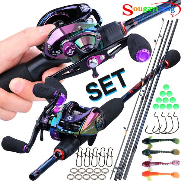 Sougayilang fishing rods and reels 5 Piece Carbon Rod Baitcasting Reel  Fishing Rod Set for Saltwater Freshwater Fishing