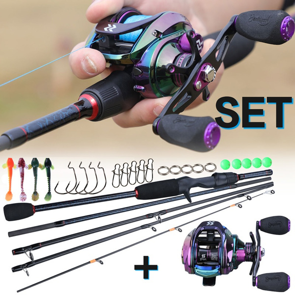 Sougayilang 5 Piece Carbon Rod Baitcasting Reel Fishing Rod Set fishing rods  and reels for Saltwater Freshwater Fishing