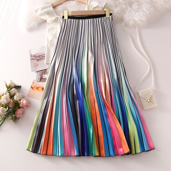 Women's Gradient Rainbow Print Skirt Ladies Fashion High Waist