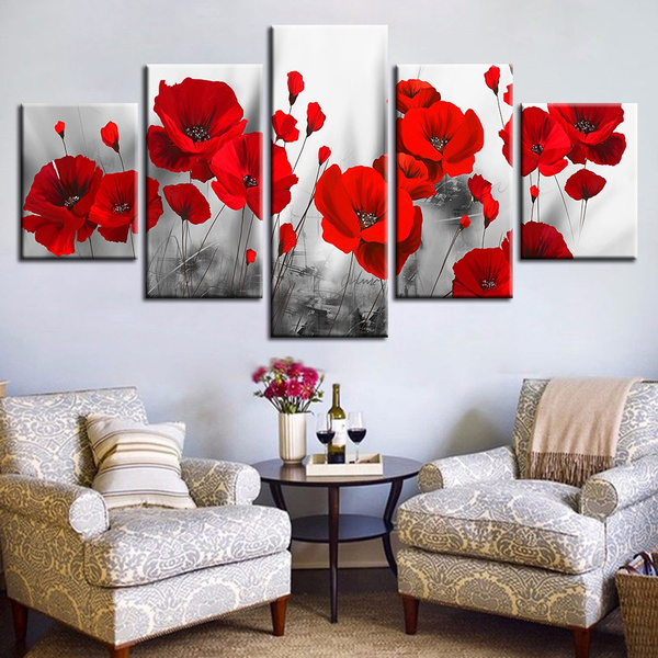 Red Poppy Natural Flower Art 3 PCS Canvas Printed Wall Poster Art Home Decor 