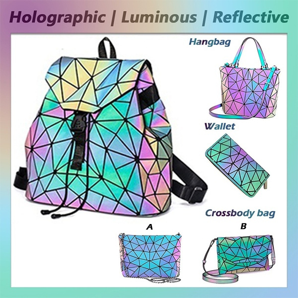 Geometric Luminous Purse And Wallet Women Holographic Reflective Purses  Cross