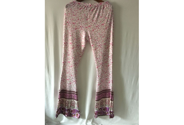 Womens Boho Hippie High Waist Printed Wide Leg Long Flared Bell