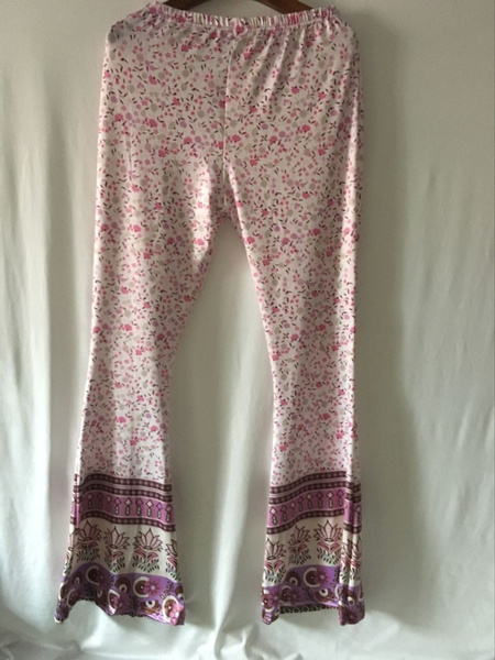 Womens Boho Hippie High Waist Printed Wide Leg Long Flared Bell