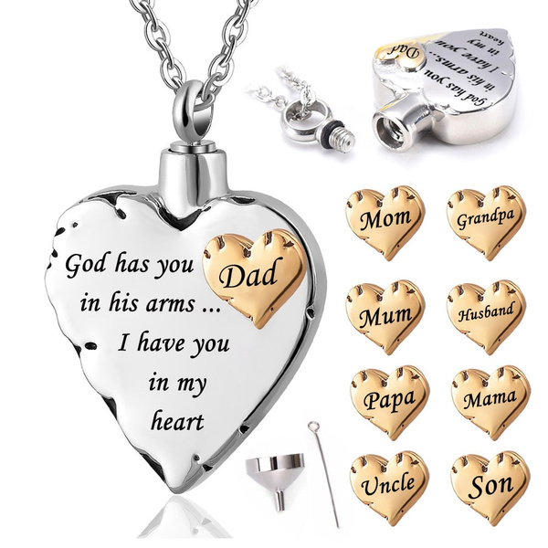 KY Engraved Heart Cremation Jewellery for Ashes Memorial Urn Pendant Necklace 316 Stainless Steel Detachable 22 Chain