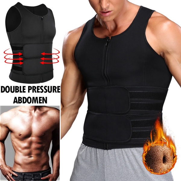 Men's Neoprene Sauna Suit Waist Trainer Vest Zipper Body Shaper