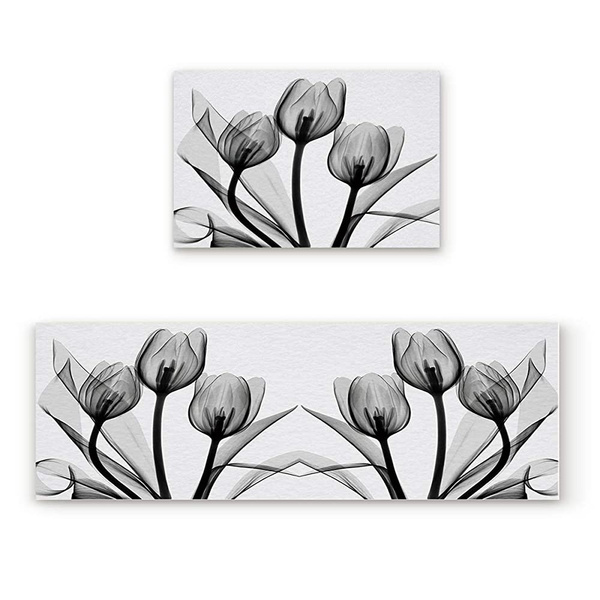 Wyfcqpyj Black And White Tulip 2 Piece Doormat Hallway Kitchen Runner Rug Carpet Non Slip Rubber Backing Area Rug Set 16 X 24 Inch 16 X 48 Inch 40 X 60cm 40 X 1cm Wish