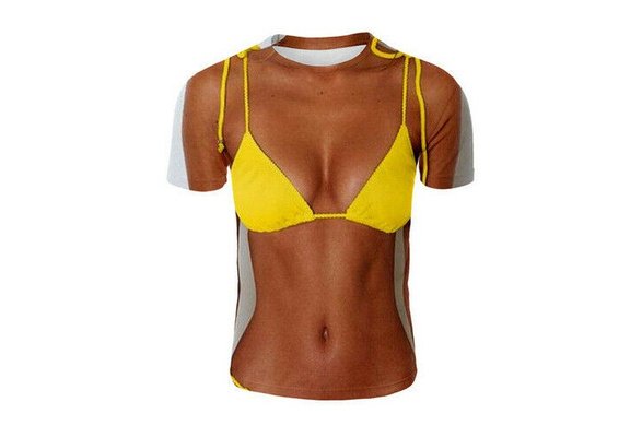 woman in bikini t shirt