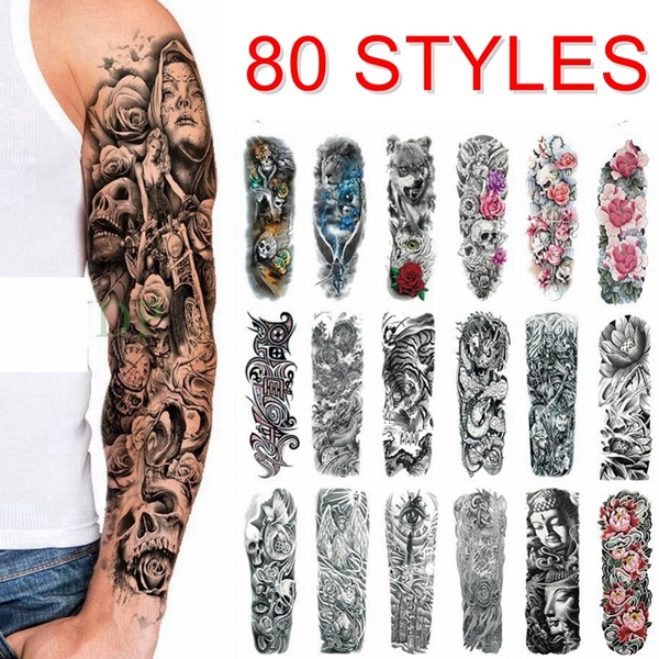 Old School Large Arm Sleeve Tattoo,Waterproof Full Temporary Tattoo Sticker  Men