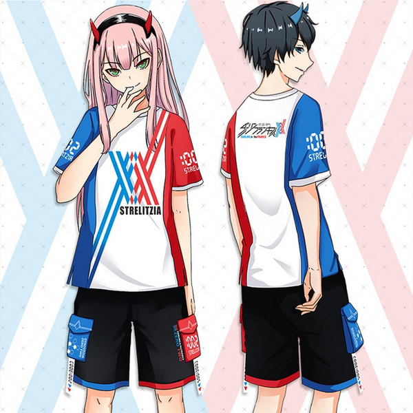 Anime Darling In The Franxx Short Sleeve T-shirt + Shorts Zero Two Cosplay  Costumes Two Piece Set Men Women Summer Streetwear Casual Two Pieces