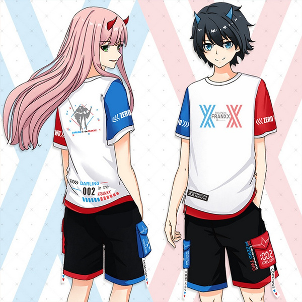 Anime Darling In The Franxx Short Sleeve T-shirt + Shorts Zero Two Cosplay  Costumes Two Piece Set Men Women Summer Streetwear Casual Two Pieces