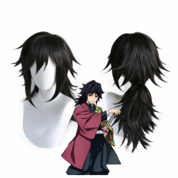 Demon Slayer Kimetsu No Yaiba Tomioka Giyuu Black Ponytail Wig Cosplay ...