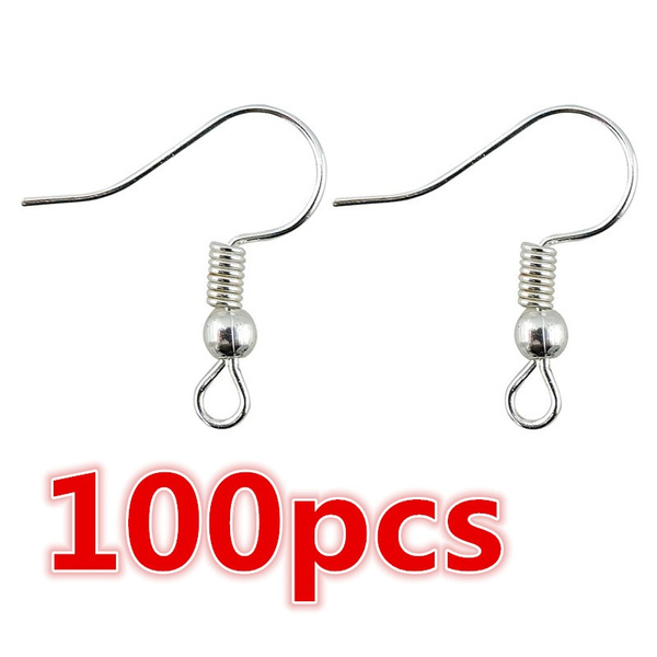 Earring Hooks 925 Sterling Silver Ear Wires Fish Hook Earring with Spring Ball for DIY Jewelry Customize Making 100 Pcs 14K Plated Gold