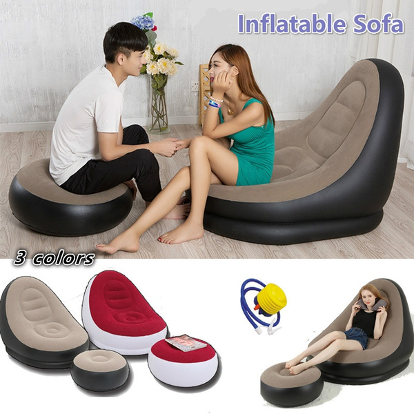 Plastic Inflatable Couch 3 Colors PVC Inflatable Lazy Sofa Outdoor Garden Sofa Living Room Sofa ...