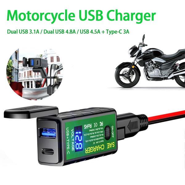 Waterproof Motorcycle USB Charger Voltmeter for Motor Motorbike 12V 24V SAE  Socket Mobile Phone TYPE C Port Fast Charger