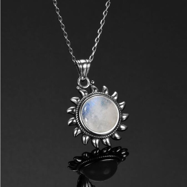 Jewelryonclick Genuine Rainbow Moonstone Silver Pendant Antique Birthstone Charms For Women Necklace Oval