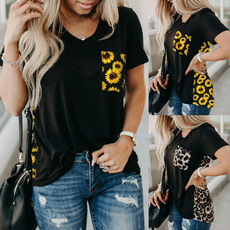 Shorts, Women's Casual Tops, Sleeve, Sunflowers