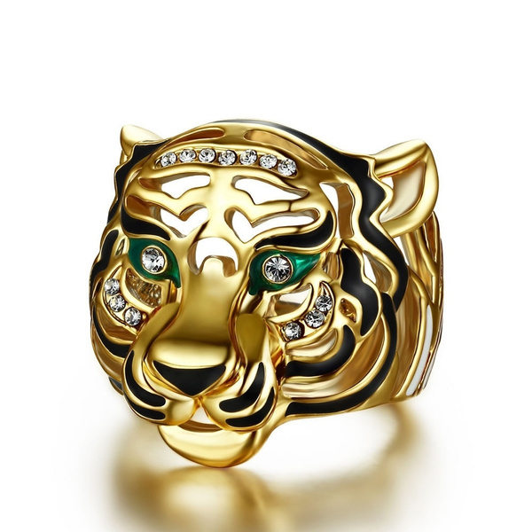 14k Gold Tiger Head Diamond Ring