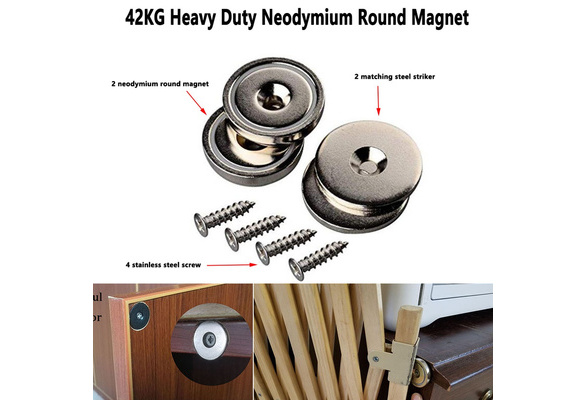 2Pack 42KG Neodymium Heavy Duty Round Magnet Countersunk Hole Cup Magnet  Latch Kit D32mm Cabinet Door Strike Plate Screws Included