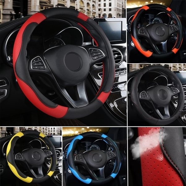 15inch PU Leather Auto Car Styling Steering Wheel Cover Protector Anti Slip 38CM