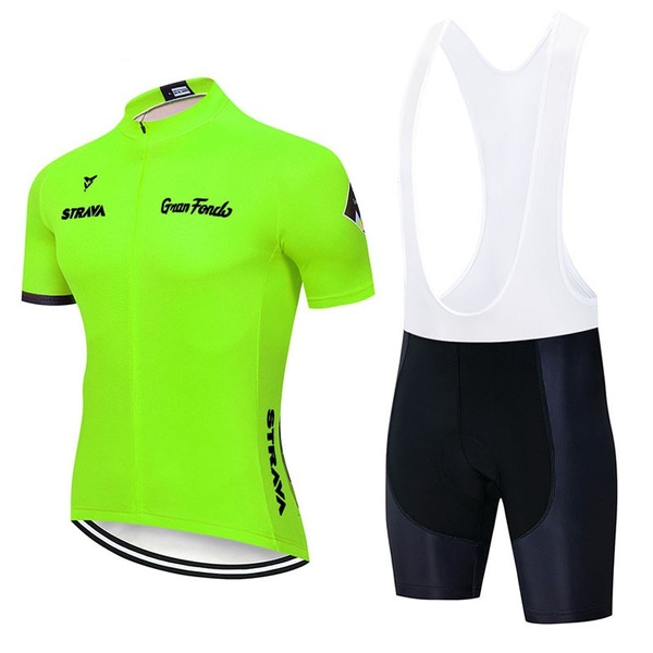 Fluorescent Green STRAVA Cycling Jersey sets red Bicycle Short Sleeve Cycling 