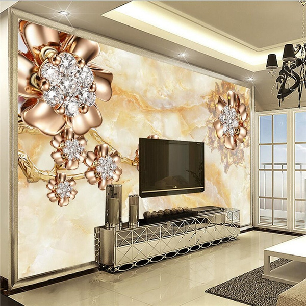 Wall Panel 3D Wallpaper Marble Diamond Jewelry Background Modern Europe Art  Mural for Living Room Large Painting | Wish