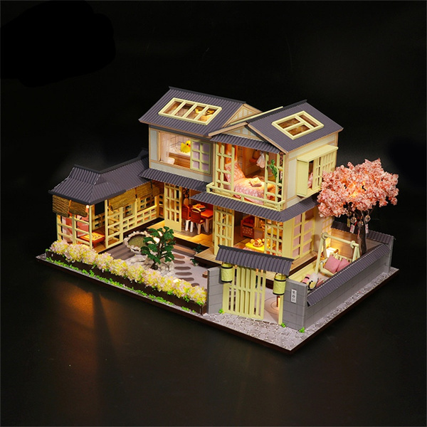 Doll House Miniature DIY Kit Dolls Toy House Furniture LED Light Japanese Style 