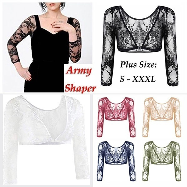 Fashion Plus Size Women Fantastic Seamless Arm Shaper Sleevey Wonders Lace  V-neck Perspective Cardigan