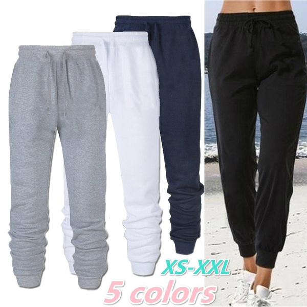 Womens Casual Pants Elastic Waist Solid Sweatpants Grey XS 