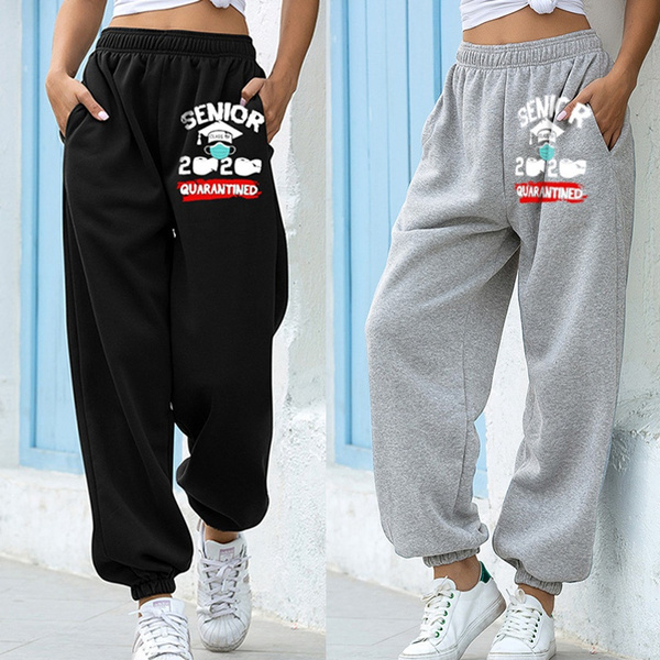 Fashion Women Senior Class of 2020 Quarantine Printed Joggers Casual Baggy  Sweatpants Loose Gym Pants Street Style Trousers