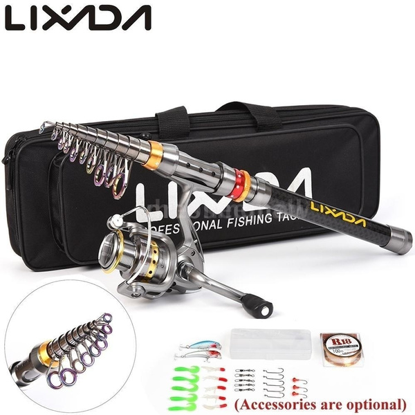 Lixada Telescopic Fishing Rod And Reel Combo Full Kit Spinning Fishing Reel  Gear Organizer Pole Set with 100M Fishing Line Lures Hooks Jig Head And  Fishing Carrier Bag Case Fishing Accessories