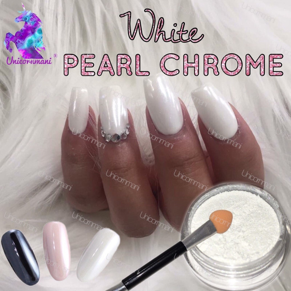 WHITE CHROME POWDER Matte Pigment Pearl Nails Nail Art Crystal
