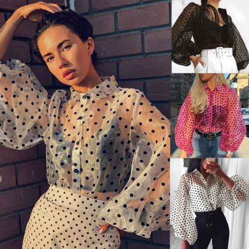 pink sheer polka dot blouse